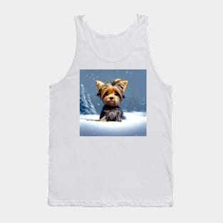 Cute Yorkshire Terrier Puppy in the winter snow Tank Top